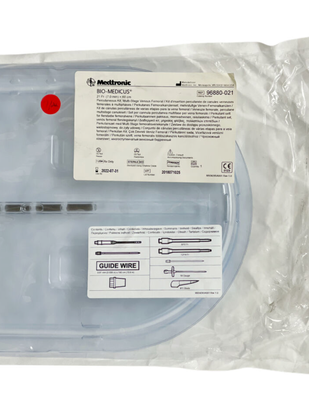 MEDTRONIC 96880-021 BIO-MEDICUS 21 Fr. (7.0 mm) x 60 cm Percutaneous Kit Multi-Stage Venous Femoral EXP 2022 09