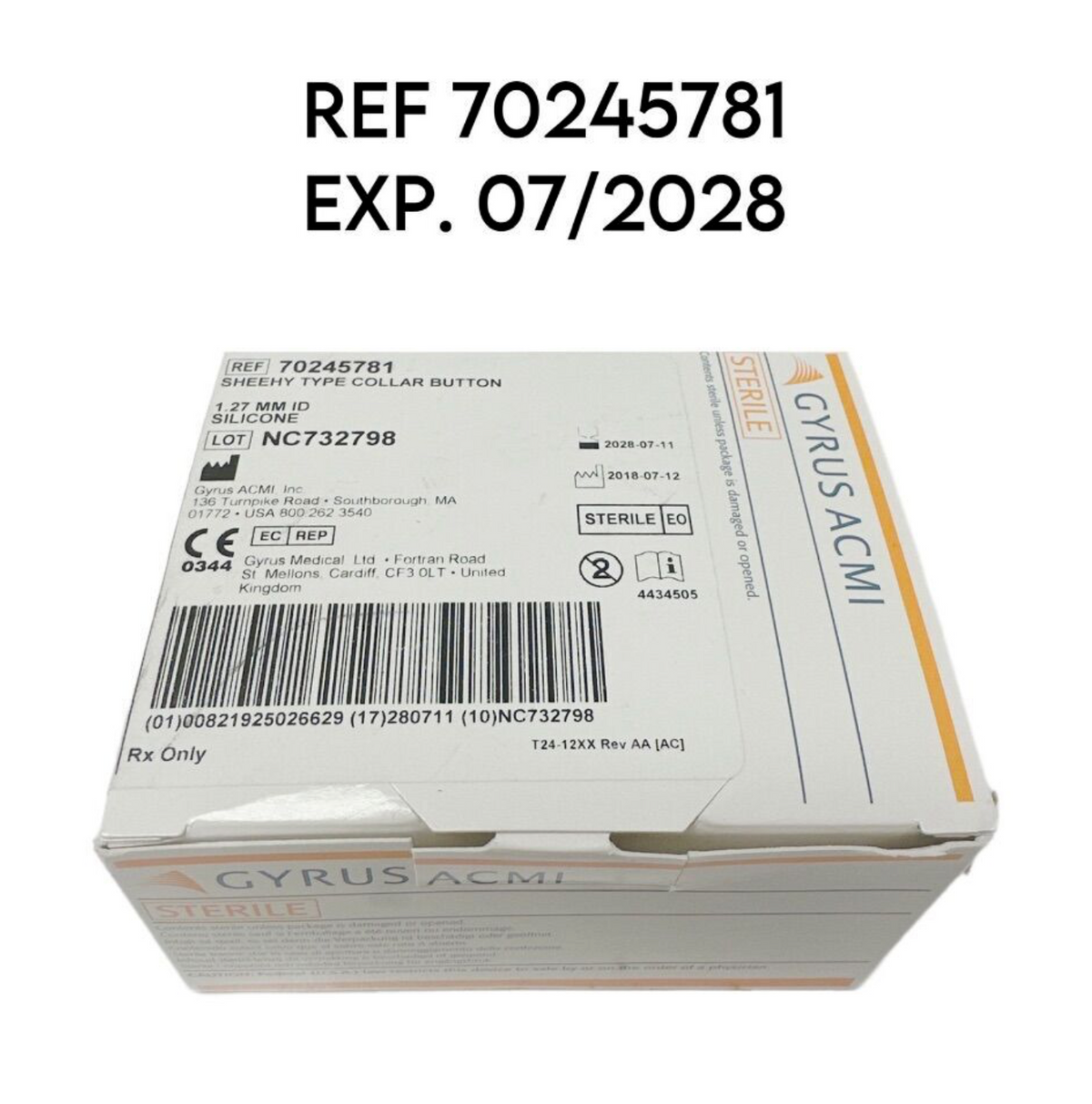 GYRUS ACMI 70245781 SHEEHY TYPE COLLAR BUTTON EXP 07/2028 6 BOX