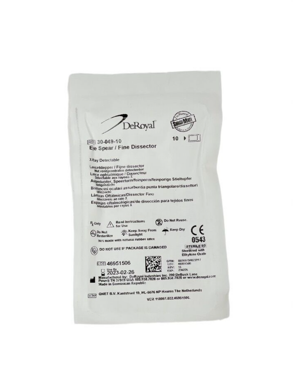 DEROYAL 30-049-10 Eye Spear Fine Dissector EXP 2023 02 10 BOX