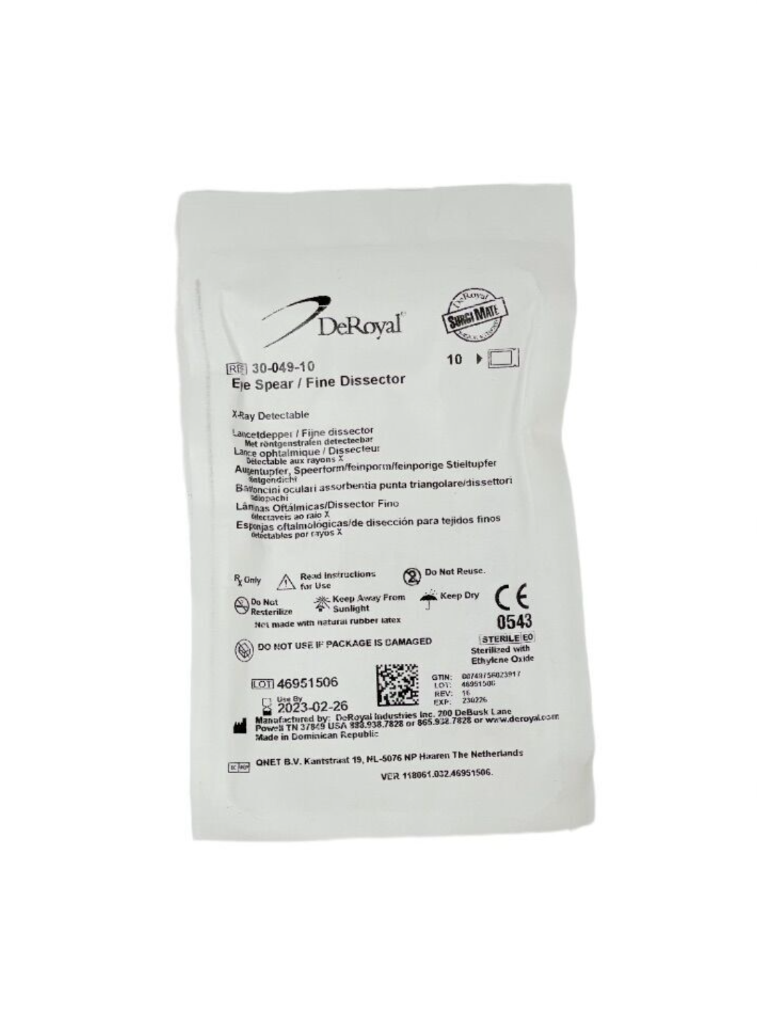 DEROYAL 30-049-10 Eye Spear Fine Dissector EXP 2023 02 10 BOX