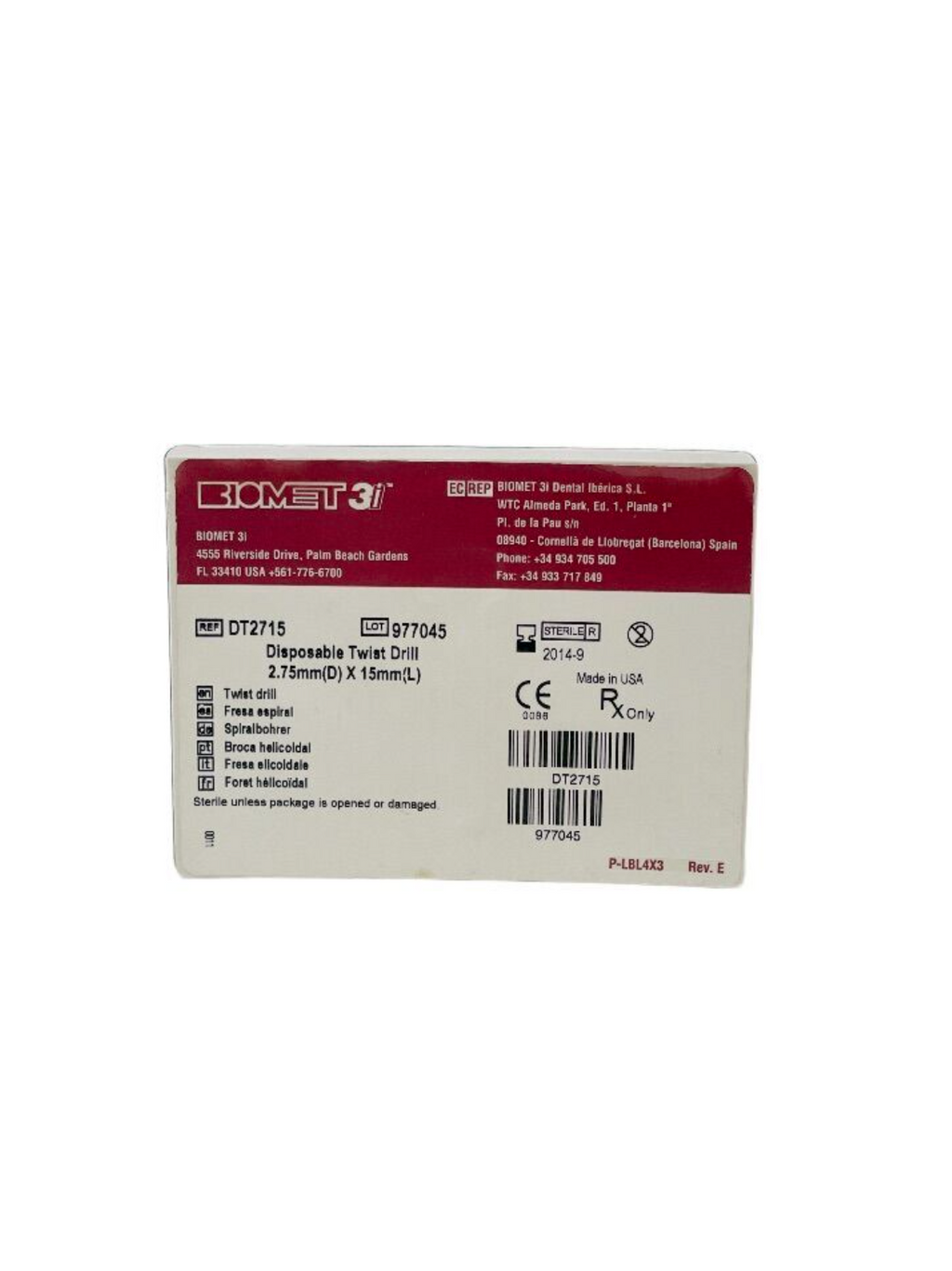 BIOMET DT2715 Disposable Twist Drill 2.75mm(D) X 15mm(L) EXP 2014 09