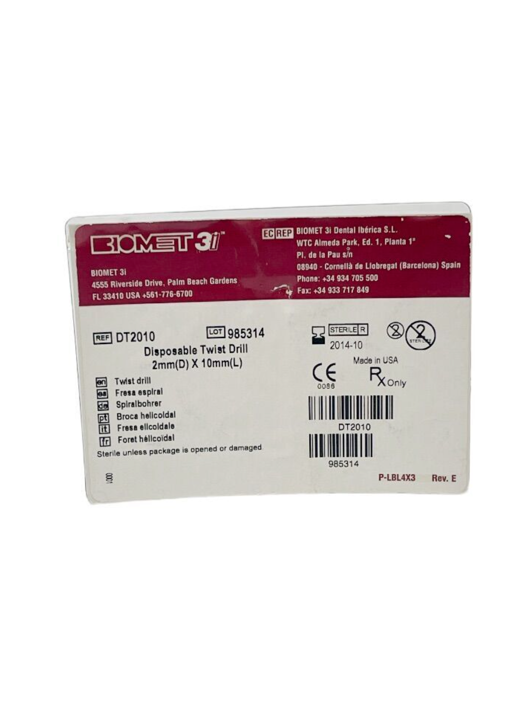 BIOMET DT2010 Disposable Twist Drill 2mm(D) X 10mm(L) EXP 2014 10