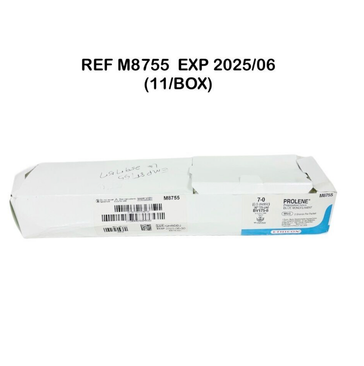 ETHICON M8755 7-0 (0.5 metric) 30"(75 cm) BV175-8 PROLENE (Polypropylene) Suture EXP 2025 06 (11/BOX)
