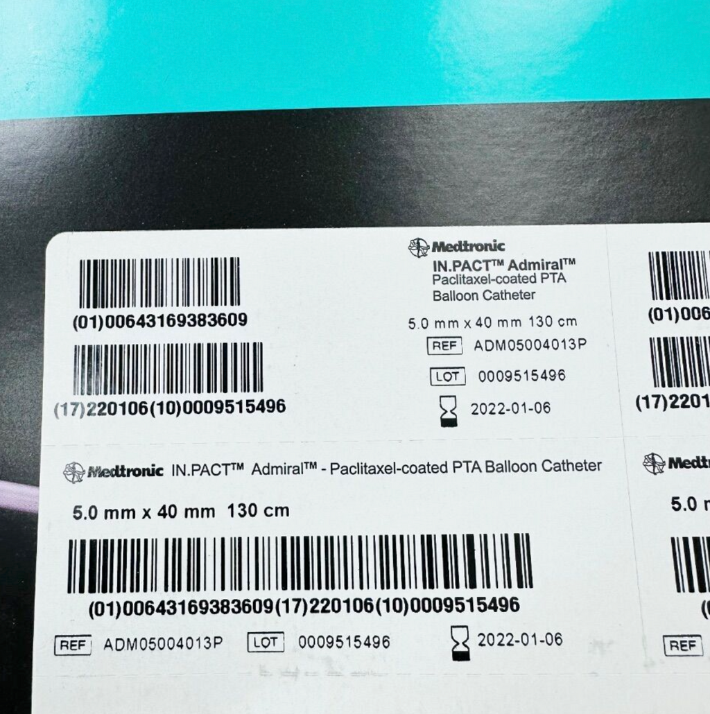 MEDTRONIC ADMO5004013P IN.PACT Admiral Paclitaxel-coated PTA Balloon Catheter 5.0 mm x 40 mm 130 cm EXP 2022 01