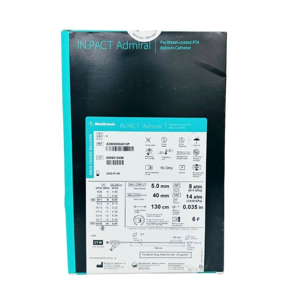 MEDTRONIC ADMO5004013P IN.PACT Admiral Paclitaxel-coated PTA Balloon Catheter 5.0 mm x 40 mm 130 cm EXP 2022 01