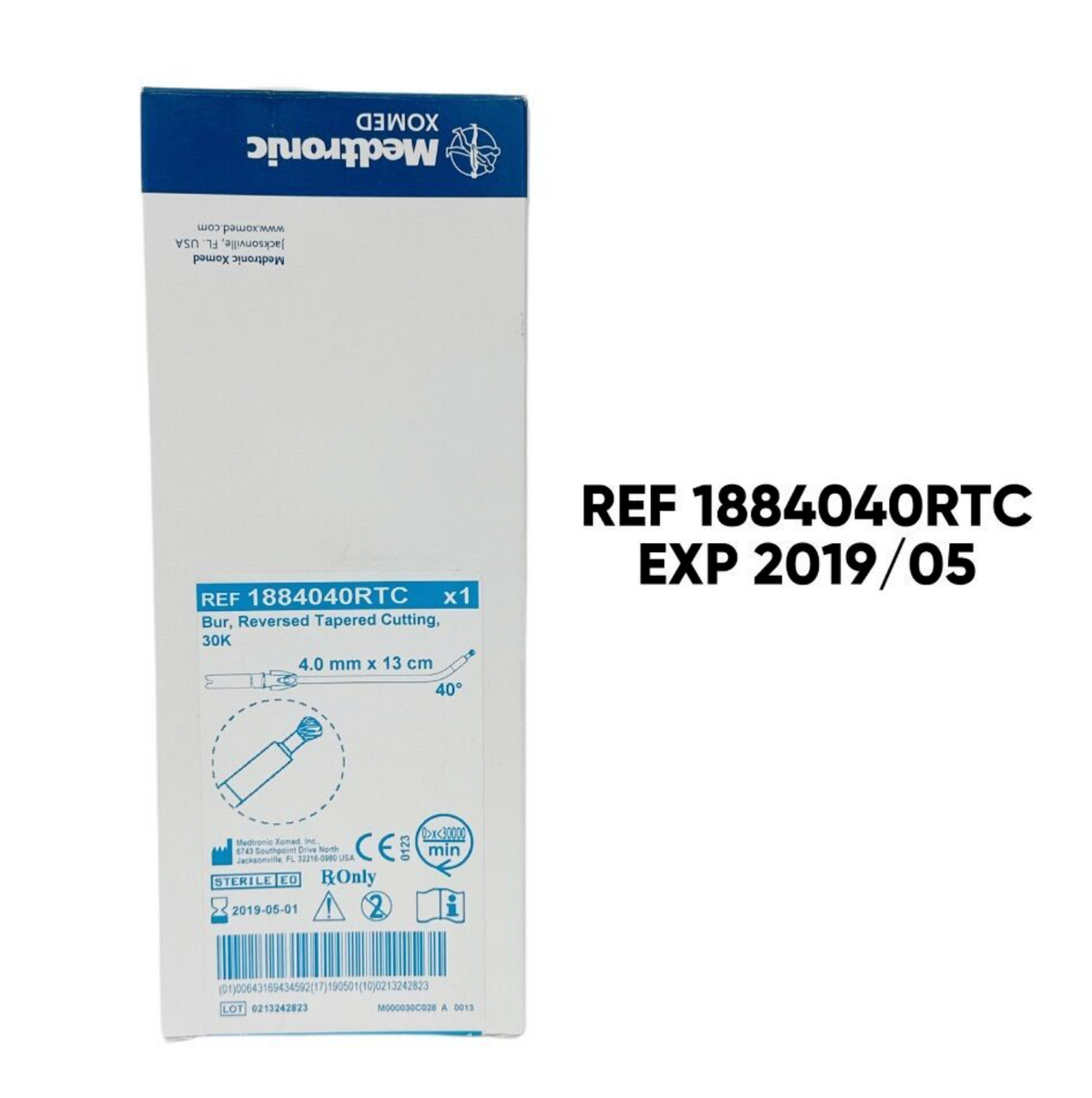 MEDTRONIC/ XOMED 1884040RTC Bur Reversed Tapered Cutting, 30K 4.0 mm X 13 cm EXP 2019 05