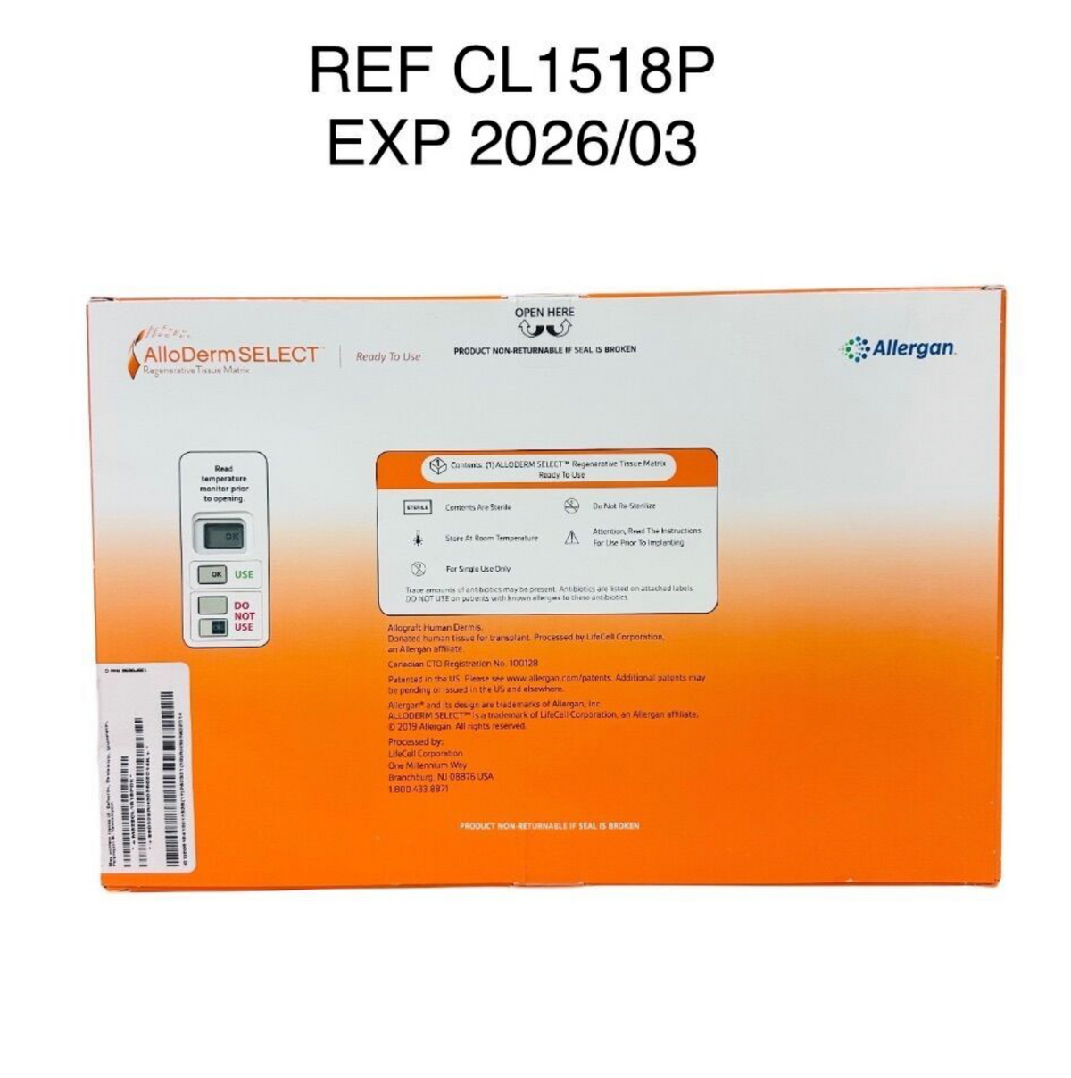 ALLERGAN CL1518P ALLODERM SELECT Tissue Matrix EXP 2026 03