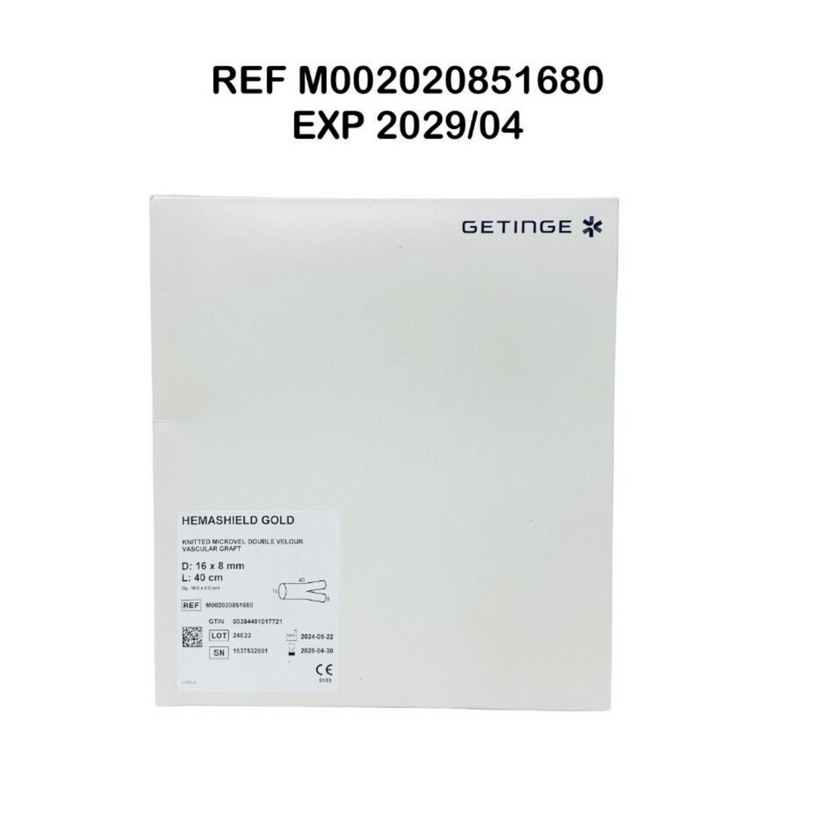 GETINGE M002020851680 HEMASHIELD GOLD KNITTED MICROVEL DOUBLE VELOUR VASCULAR GRAFT EXP 2029 04