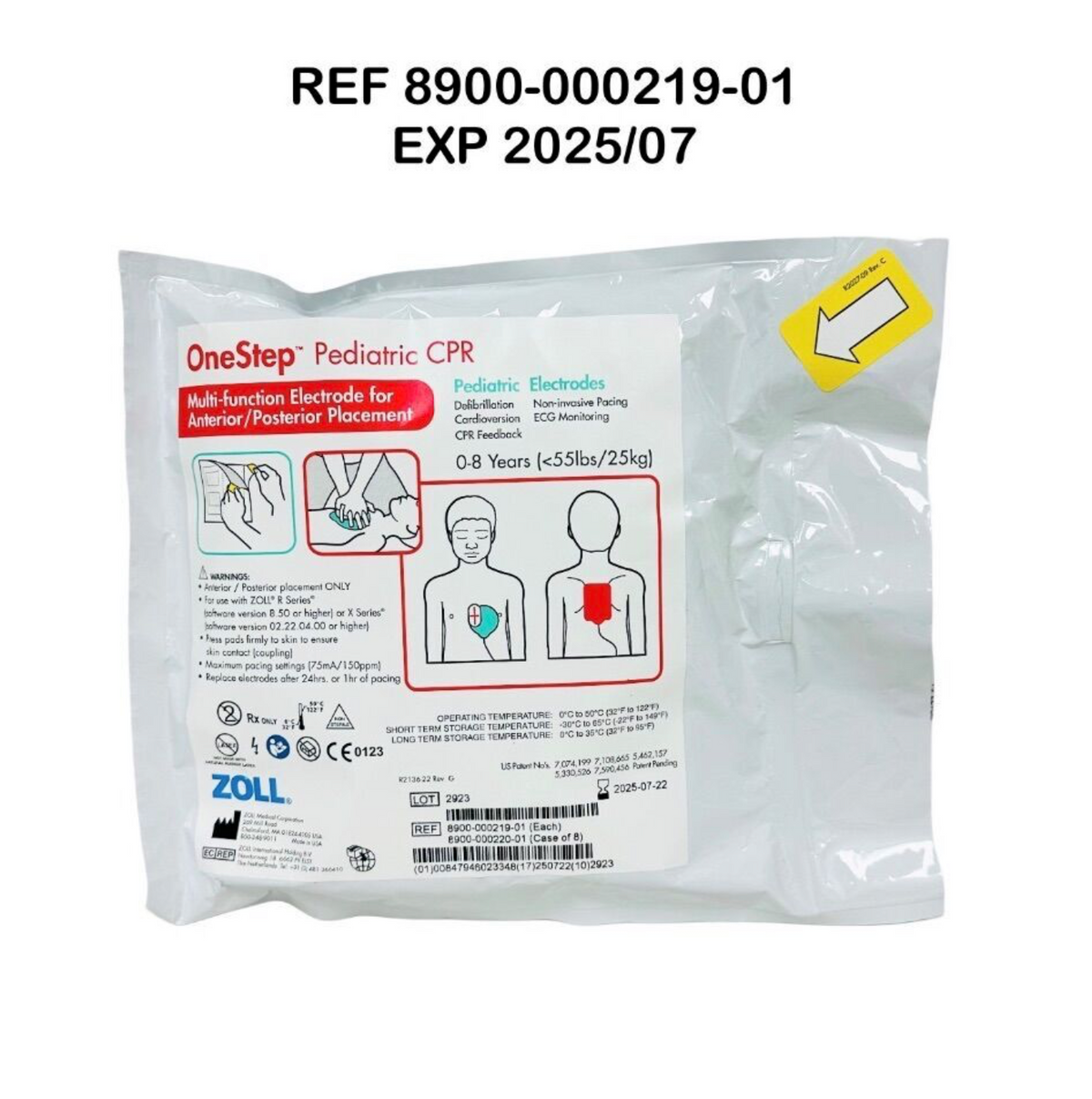 ZOLL 8900-000219-01 OneStep Pediatric CPR Multi-function Electrode for Anterior Posterior Placement EXP 2025 07