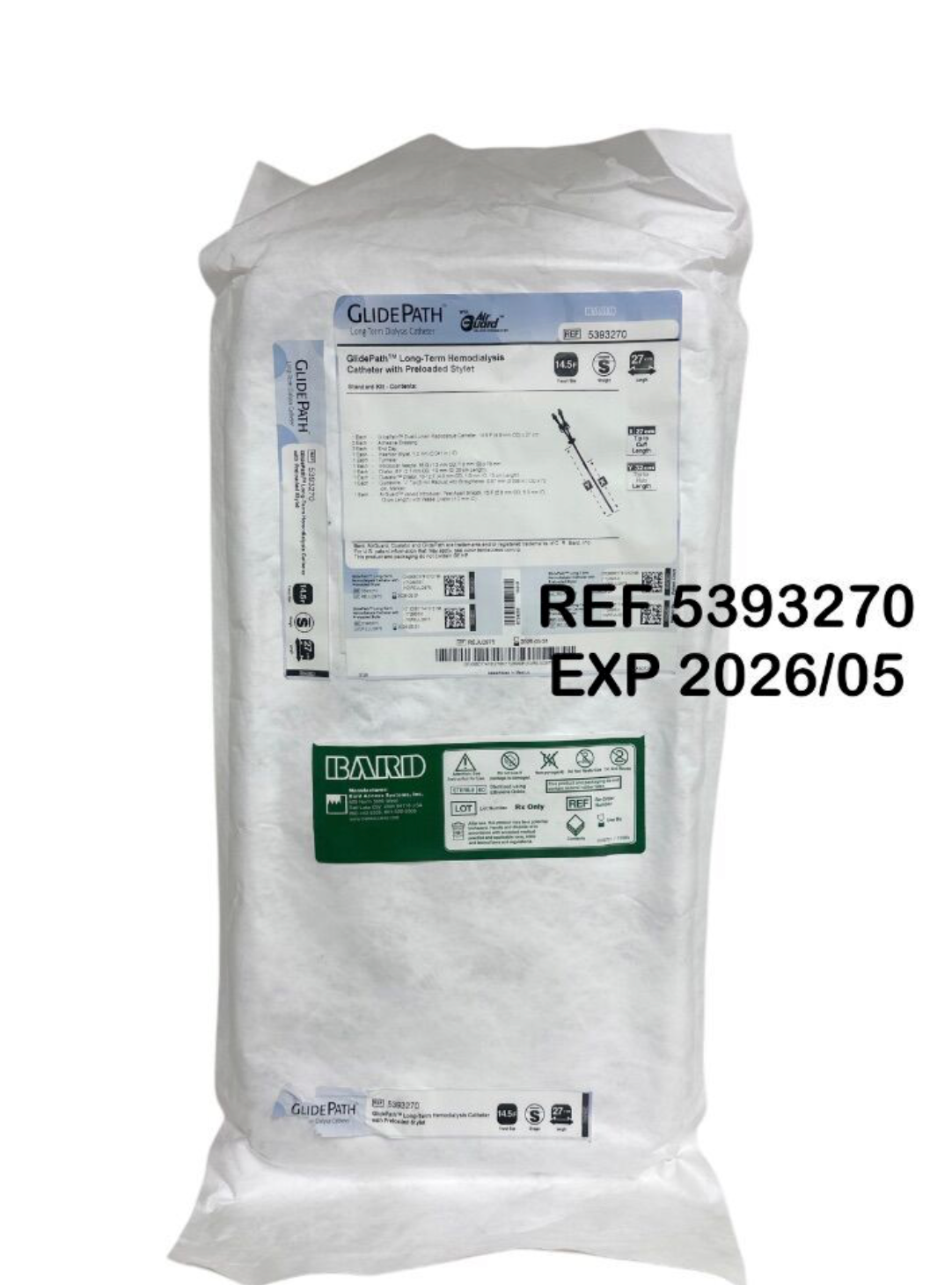 BARD 5393270 Gilde Path Long-Term Homodlalysis Catheter with Preloaded Styler 14.5 FR 27cm EXP 2026 05