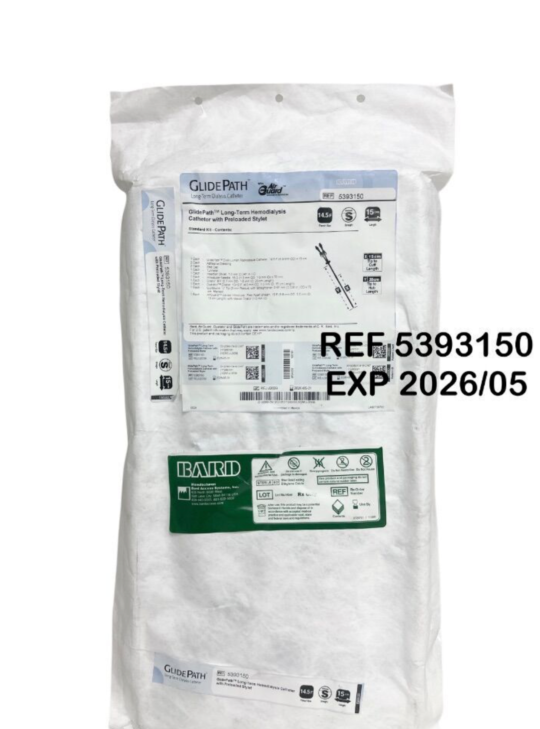 BARD 5393150 GlidePath Long-Term Hemodialysis Catheter with Preloaded Stylet 14.5 FR. 15cm EXP 2026 05