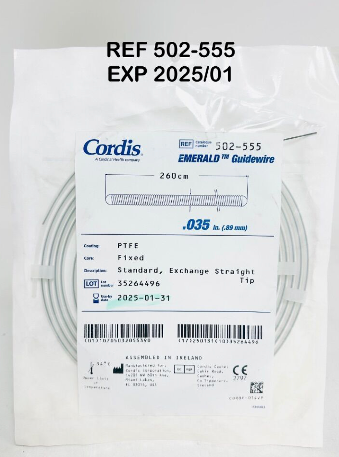 CORDIS 502-555 Standard Exchange Straight 35264496 Tip 260cm 035 in. (.89 mm) EXP 2025 01