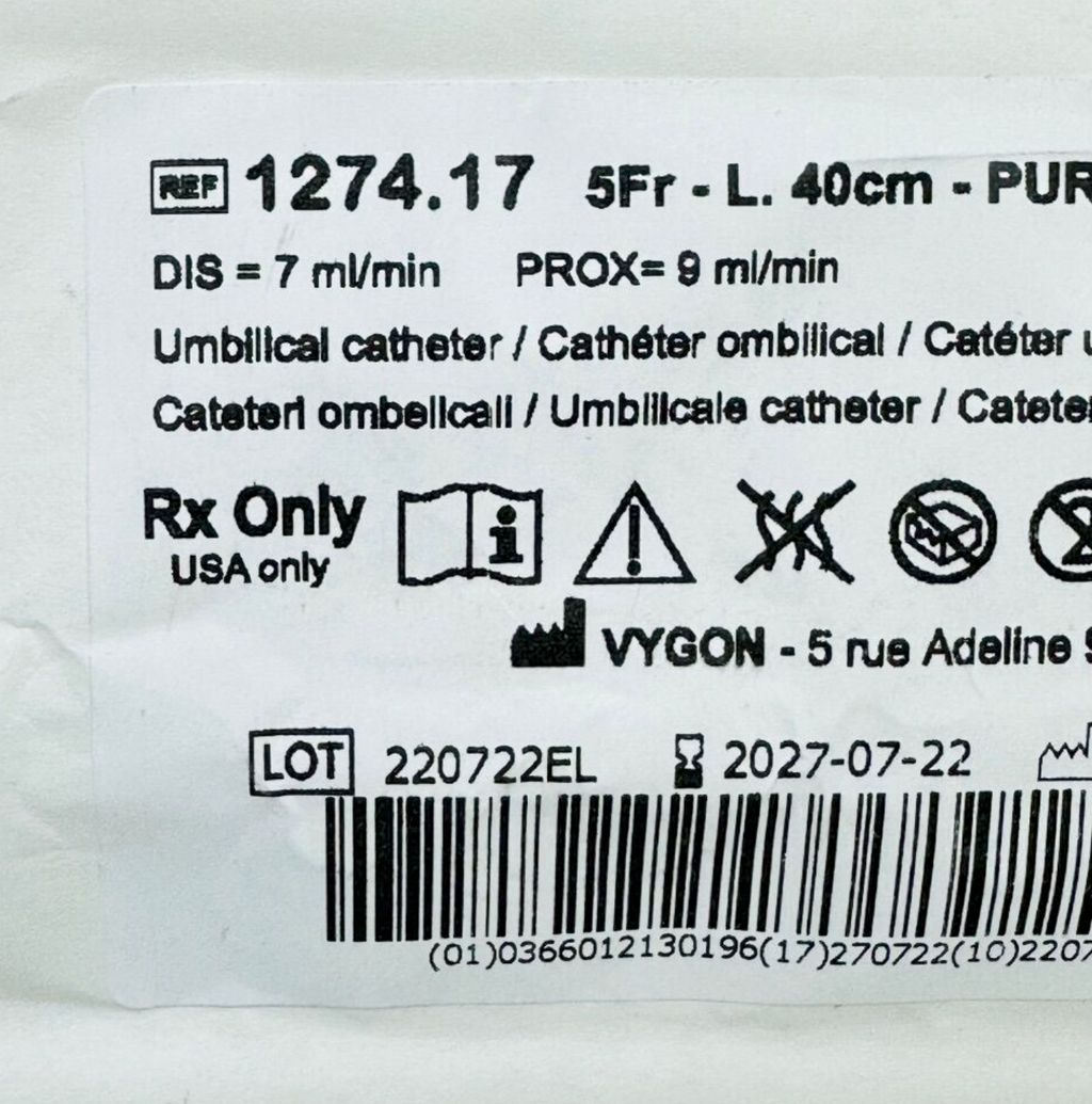 VYGON 1274.17 Umbillcal catheter 5Fr-L. 40cm - PUR EXP 2027 07