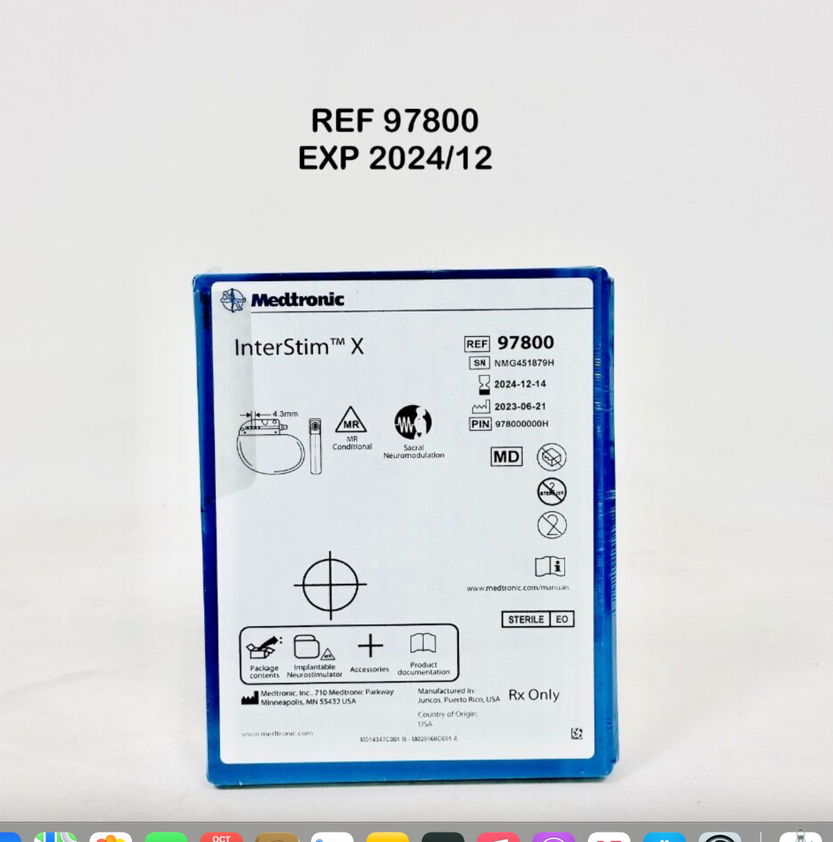 MEDTRONIC 97800 INTERSTIM X RECHARGE-FREE IMPLANTABLE NEUROSTIMULATOR FOR BLADDER & BOWEL CONTROL EXP 2024 12