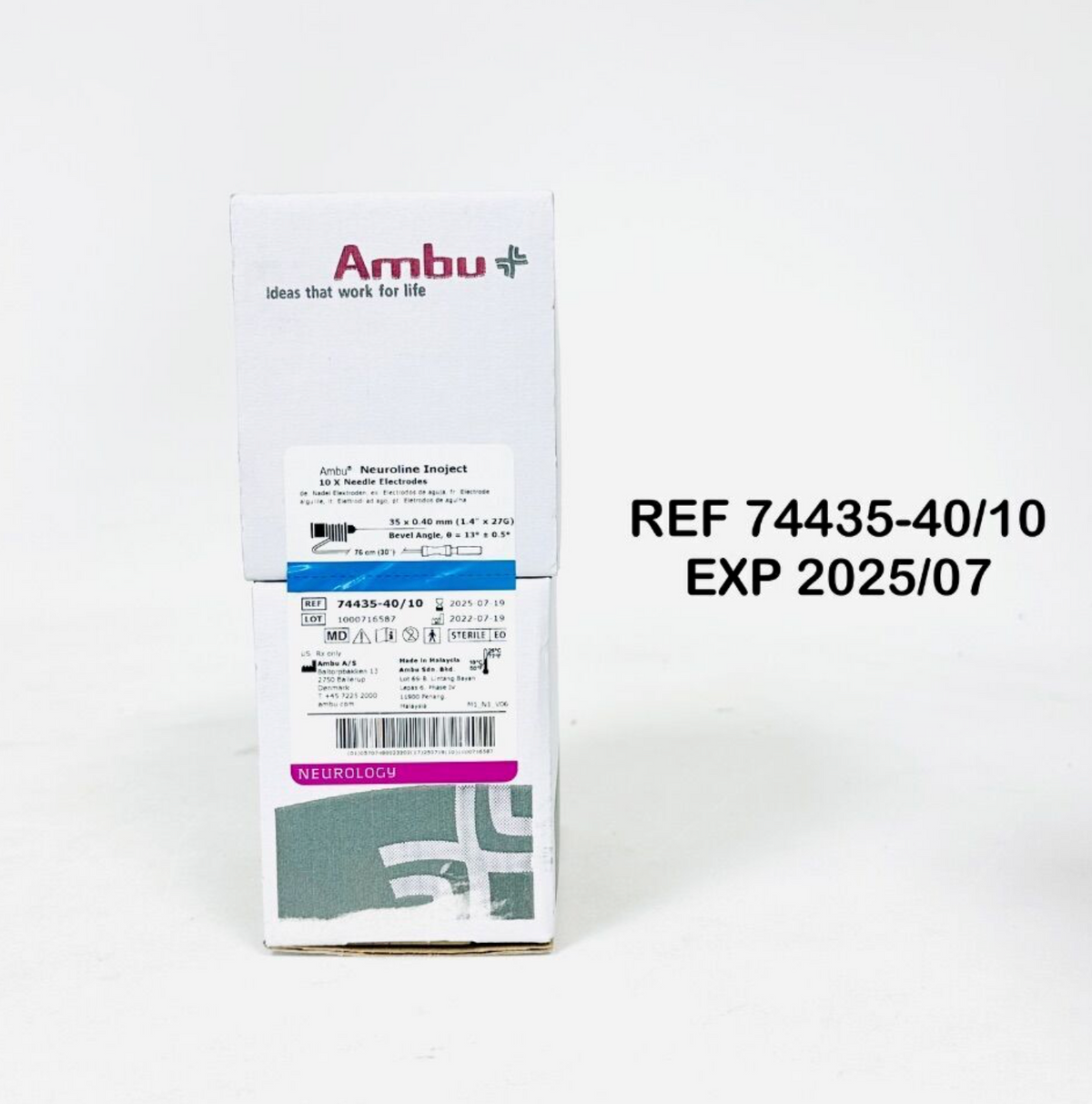 AMBU 74435-40/10 Neuroline Inoject EMG Needle Electrode 27 G × 1.4″ lead wire in box of 10 EXP 2025 07