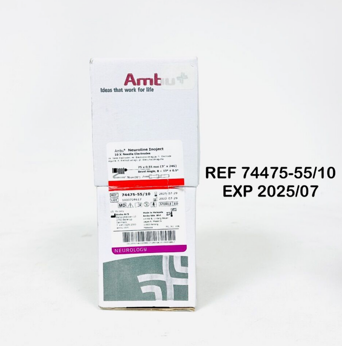 AMBU 74475-55/10 Ambu Neuroline Inoject 10 X Needle Electrodes 75 x 0.55 mni (3" x 24G) EXP 2025 07