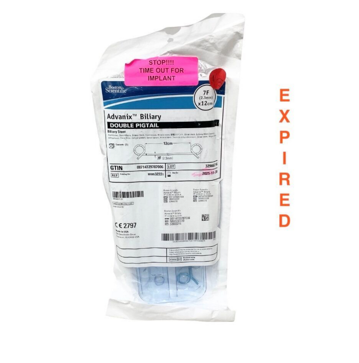 BOSTON SCIENTIFIC M00532220 ADVANIX BILIARY DOUBLE PIGTAIL STENT 7F 2.3MM X 12CM STERILE EXP.