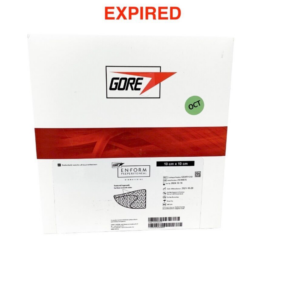 GORE GBWR1010 Enform Preperitoneal Mesh 10x10cm Biomaterial Surgical Implant EXP 2024 10