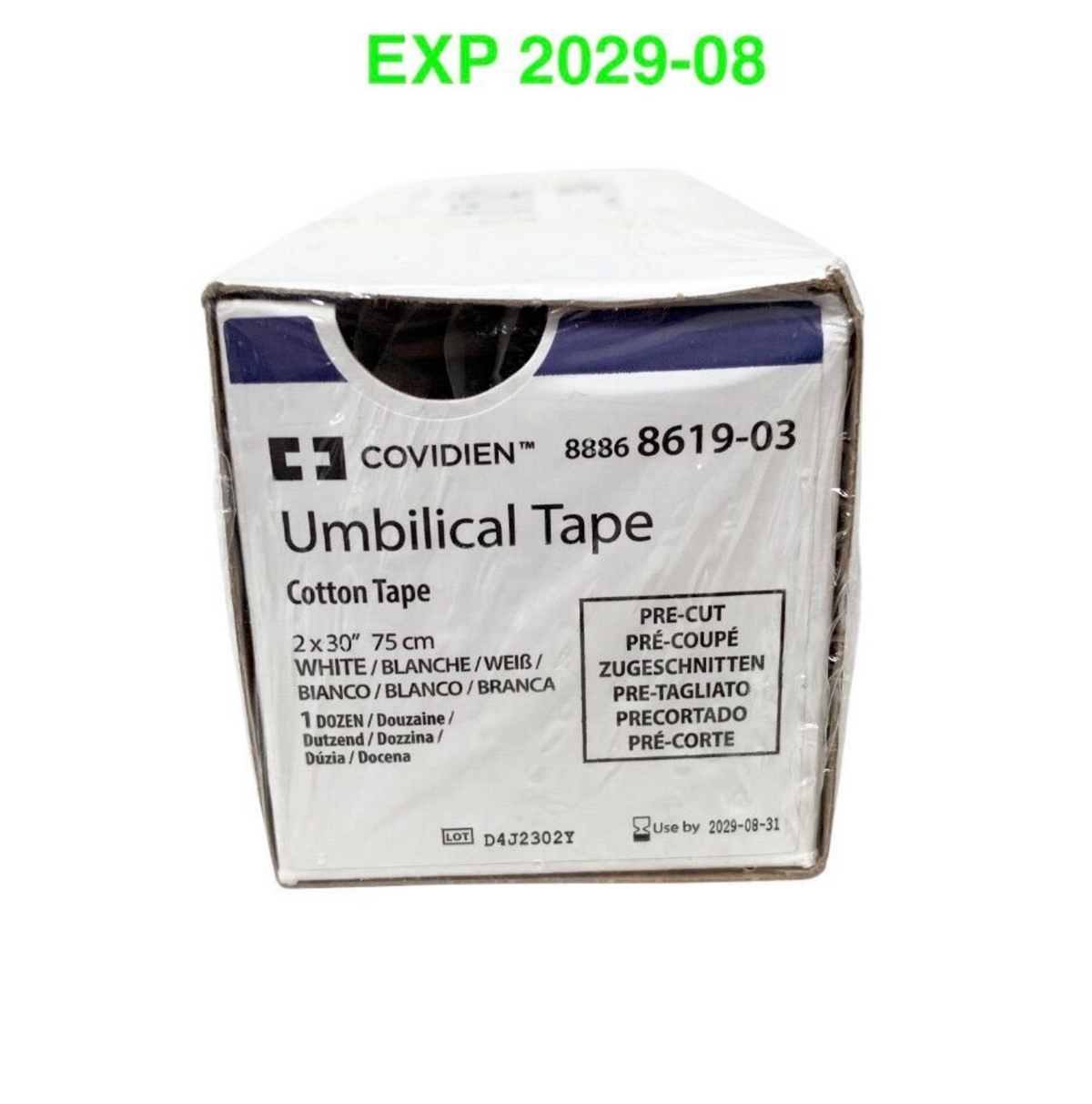COVIDIEN 8886 8619-03 Umbilical Cotton Tape 1/8" x 30" White Pre-Cut 1 Dozen EXP 2029 08