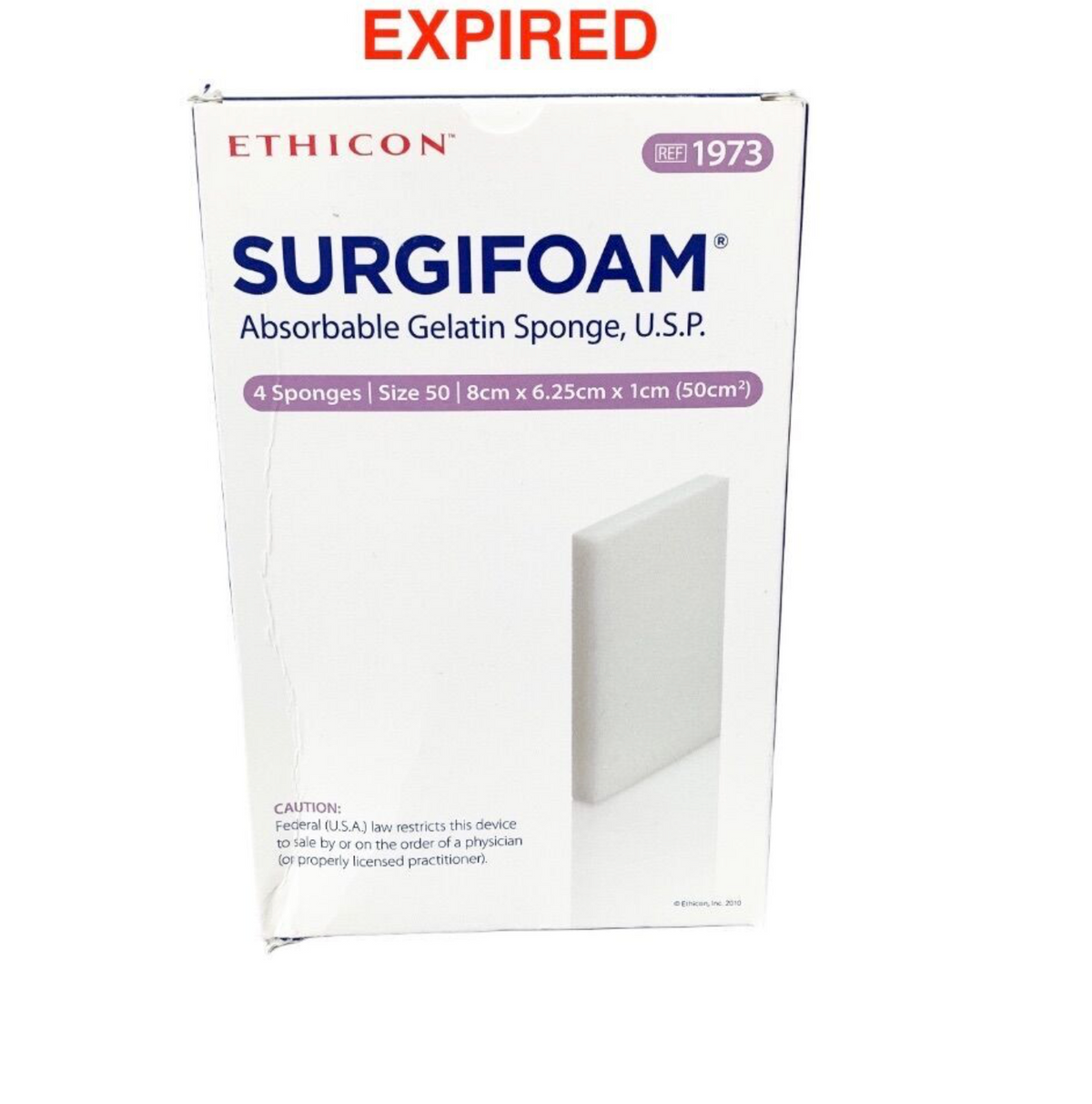 ETHICON 1973 Surgifoam Absorbable Gelatin Sponge Size 50 8cm x 6.25cm 4pk EXP 2025 09