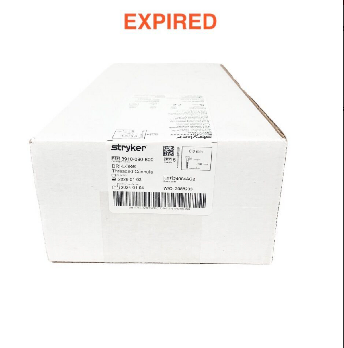 STRYKER 3910-090-800 DRI-LOK Threaded Cannula 8.0mm x 90mm Qty 5 EXP 2026 01