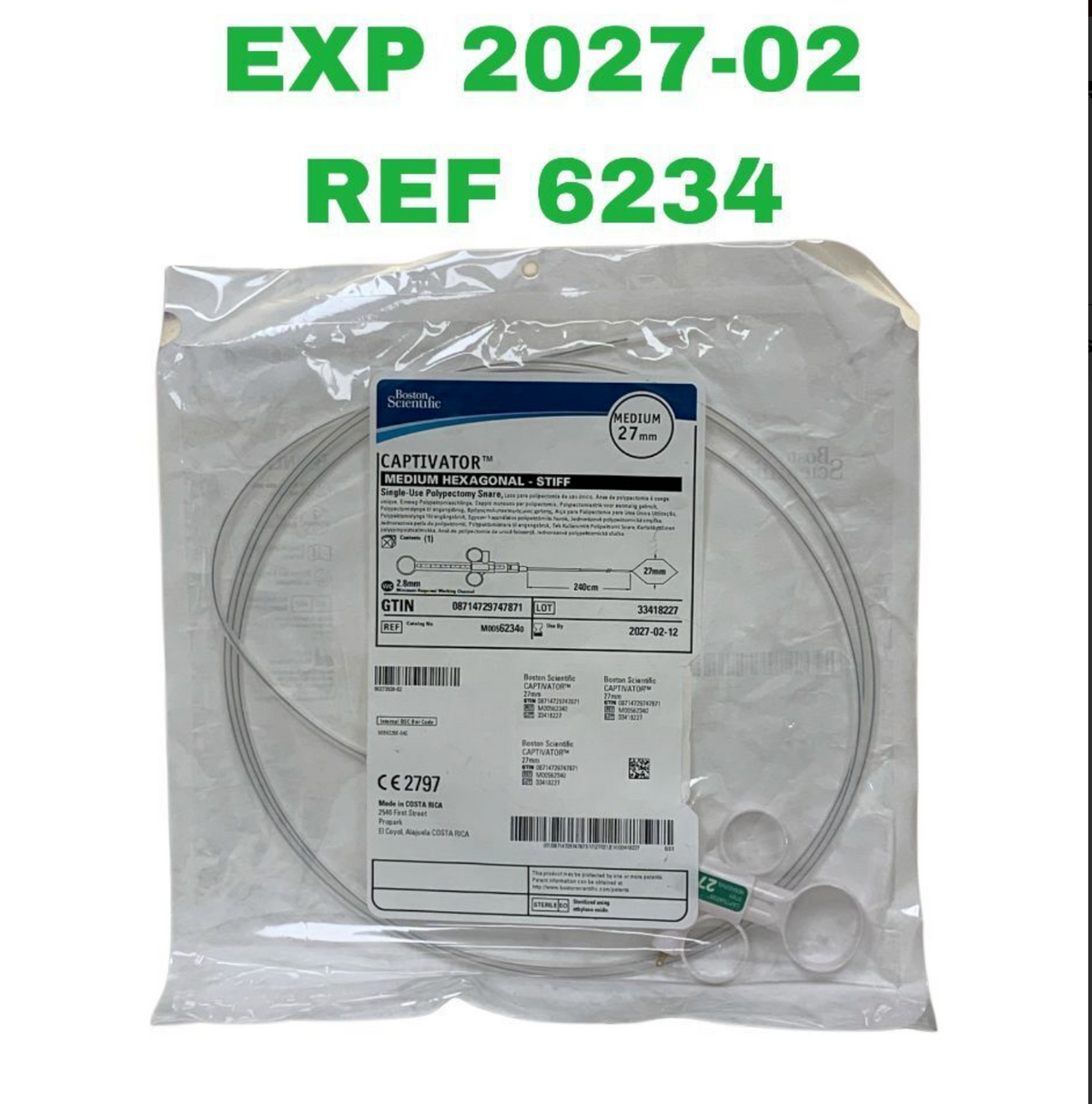 For Sale BOSTON SCIENTIFIC M00562340 Captivator Medium Hexagonal Stiff Single-Use Polypectomy Snare 27mm x 240cm EXP 2027 02