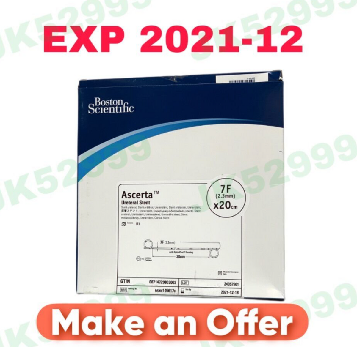BOSTON SCIENTIFIC M0061456170 Ascerta Ureteral Stent EXP 2021 12