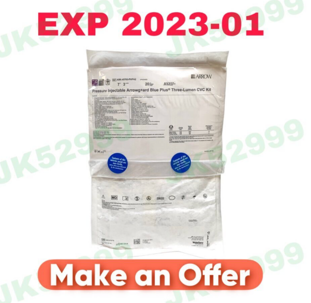 ARROW ASK-45703-PHPA2 Pressure Injectable Arrowg+ard Blue Plus Three Lumen CVC Kit EXP 2023 01