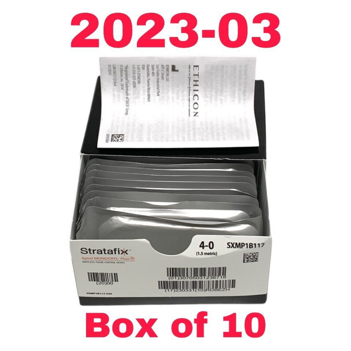 ETHICON SXMP1B117 Stratafix Spiral MONOCRYL Plus KNOTLESS TISSUE CONTROL DEVICE BOX OF 10 EXP 2023 03