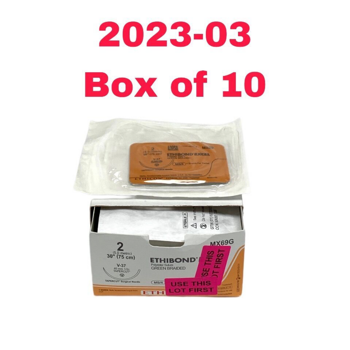 ETHICON MX69G ETHIBOND EXCEL Polyester Suture GREEN BRAIDED TAPERCUT Surgical Needle EXP 2023 03 BOX OF 10