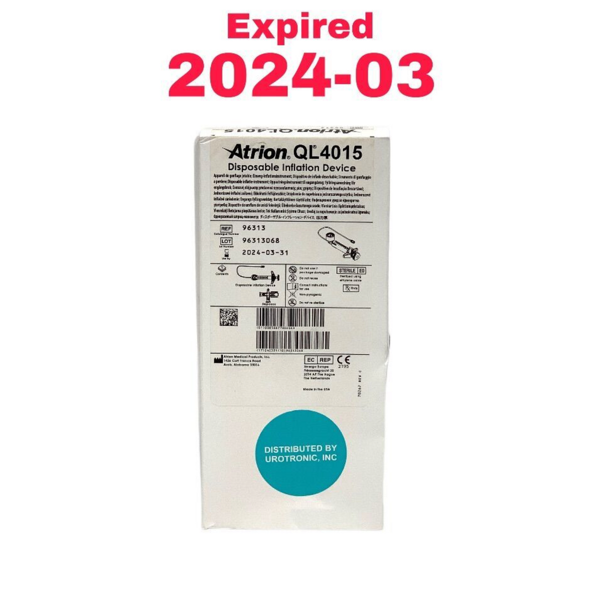 ATRION 96313 QL4015 Disposable Inflation Device Expired 2024 03