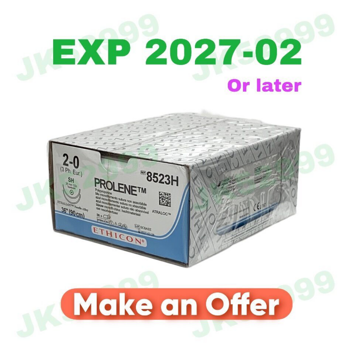 ETHICON 8523H PROLENE Polypropylene blue monofilament non-absorbable suture EXP 2027 02