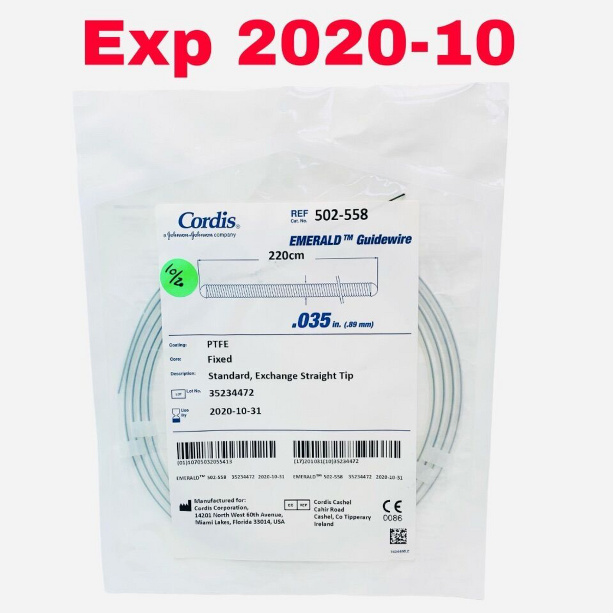 CORDIS 502-558 PTFE EMERALD Guidewire EXPIRED