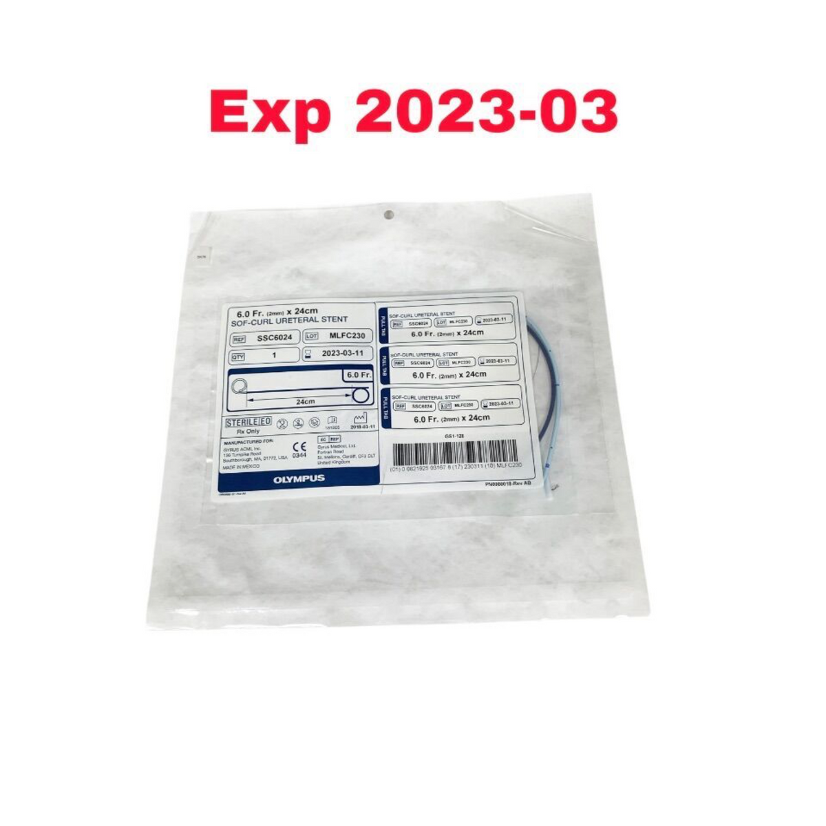 OLYMPUS SSC6024 6.0 Fr. (2mm) x 24cm SOF-CURL URETERAL STENT EXPIRED