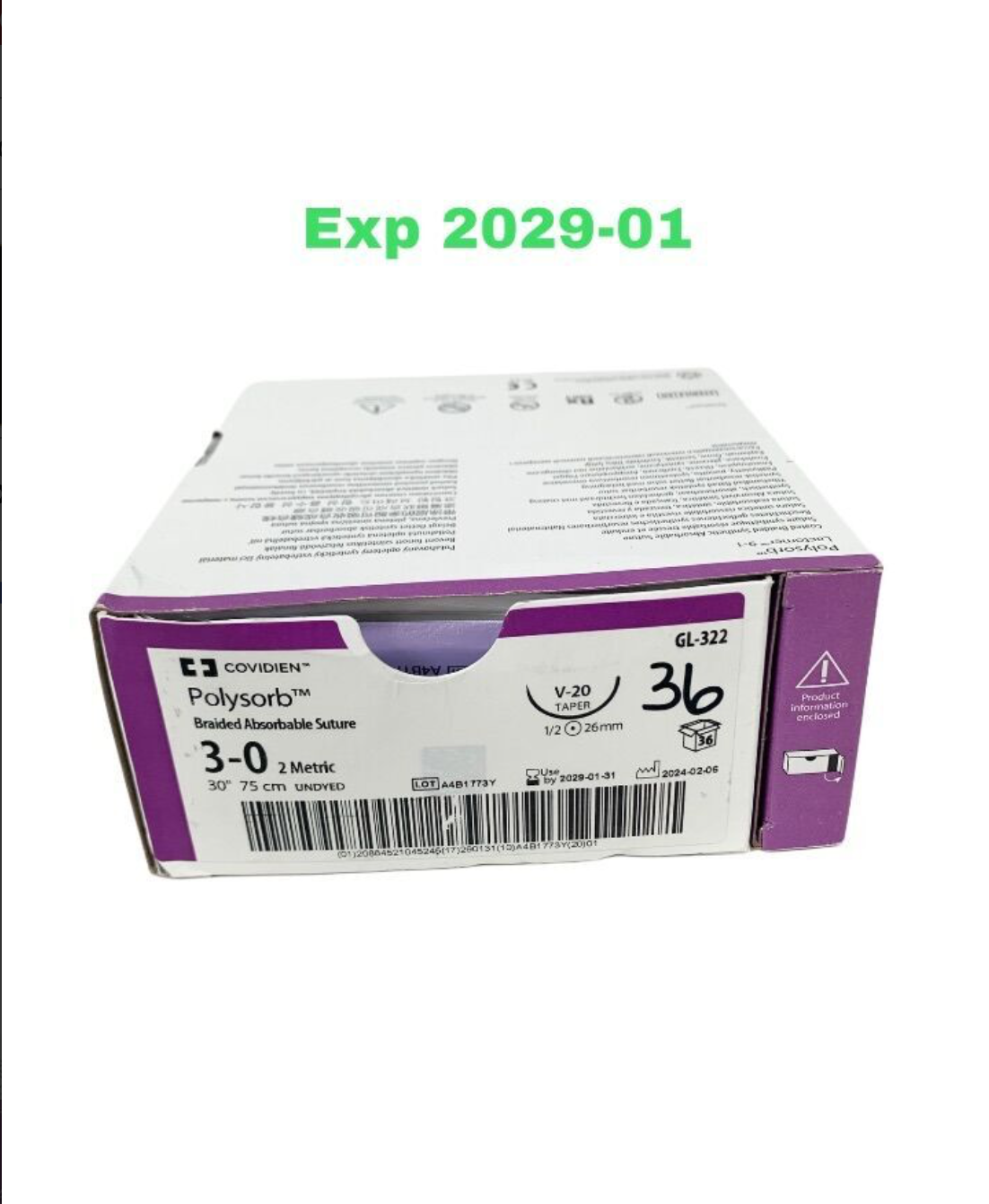 COVIDIEN GL-322 Polysorb Braided Absorbable Suture EXP 2029 01 31