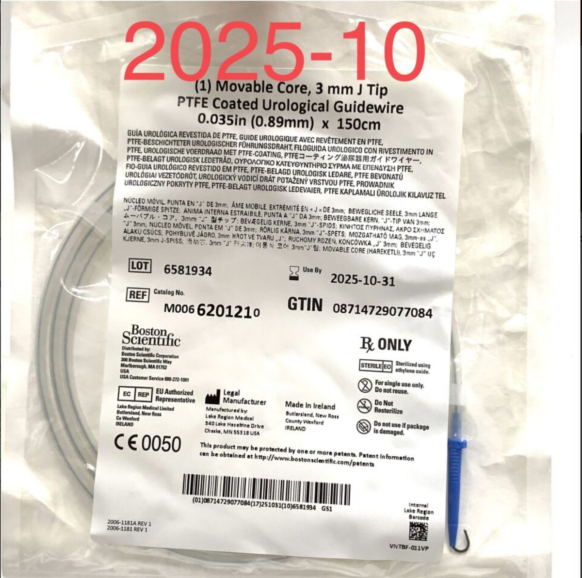 BOSTON SCIENTIFIC M0066201210 PTFE COATED UROLOGICAL GUIDEWIRE EXP 2025 10
