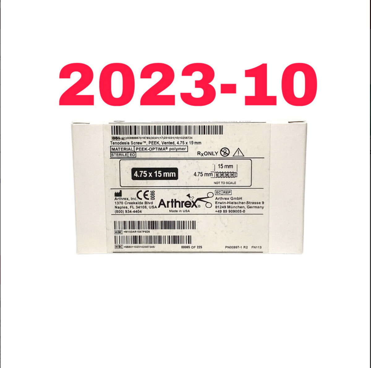 ARTHREX AR-1547PS TENODESIS SCREW, PEEK VENTED EXP 2023 10