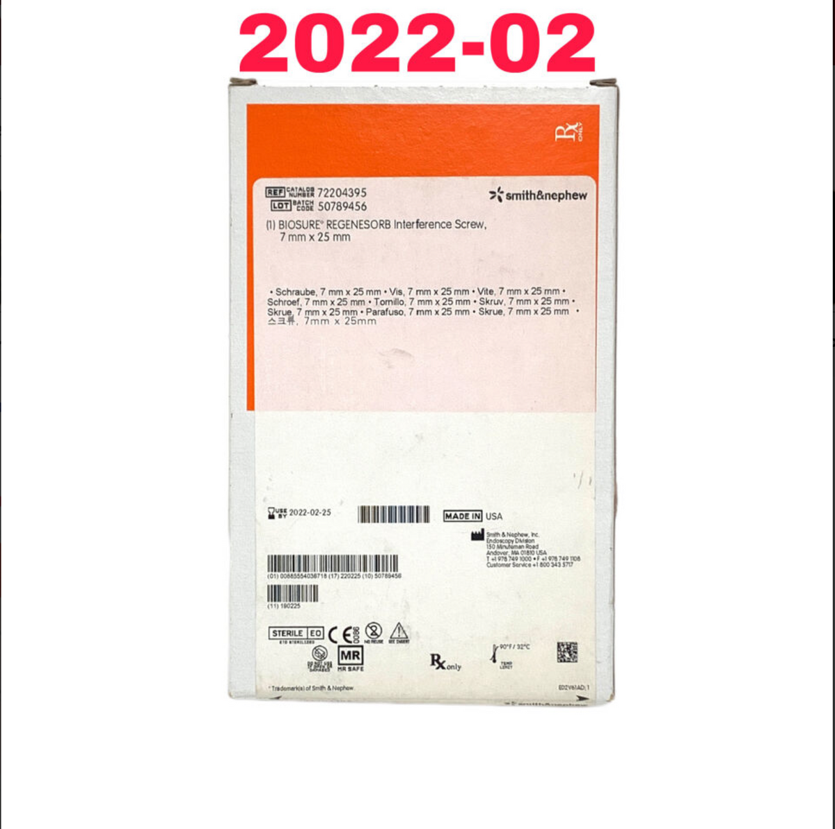 SMITH & NEPHEW 72204395 BIOSURE REGENESORB INTERFERENCE SCREW EXP 2022 02