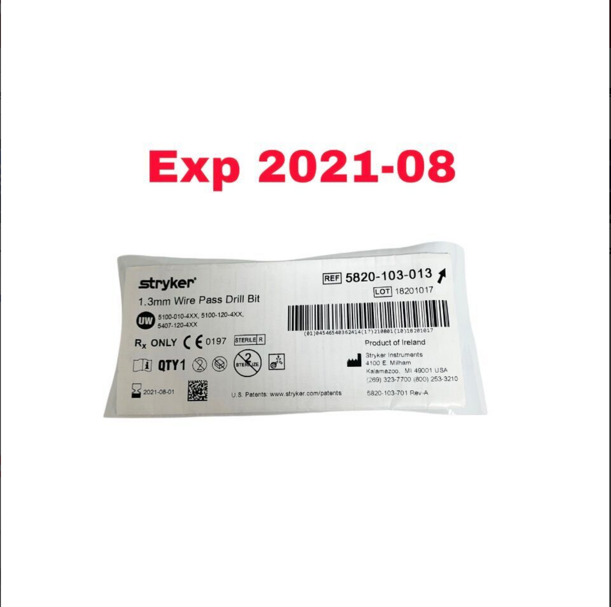 STRYKER 5820-103-013 1.3mm Wire Pass Drill Bit EXPIRED 2021 08