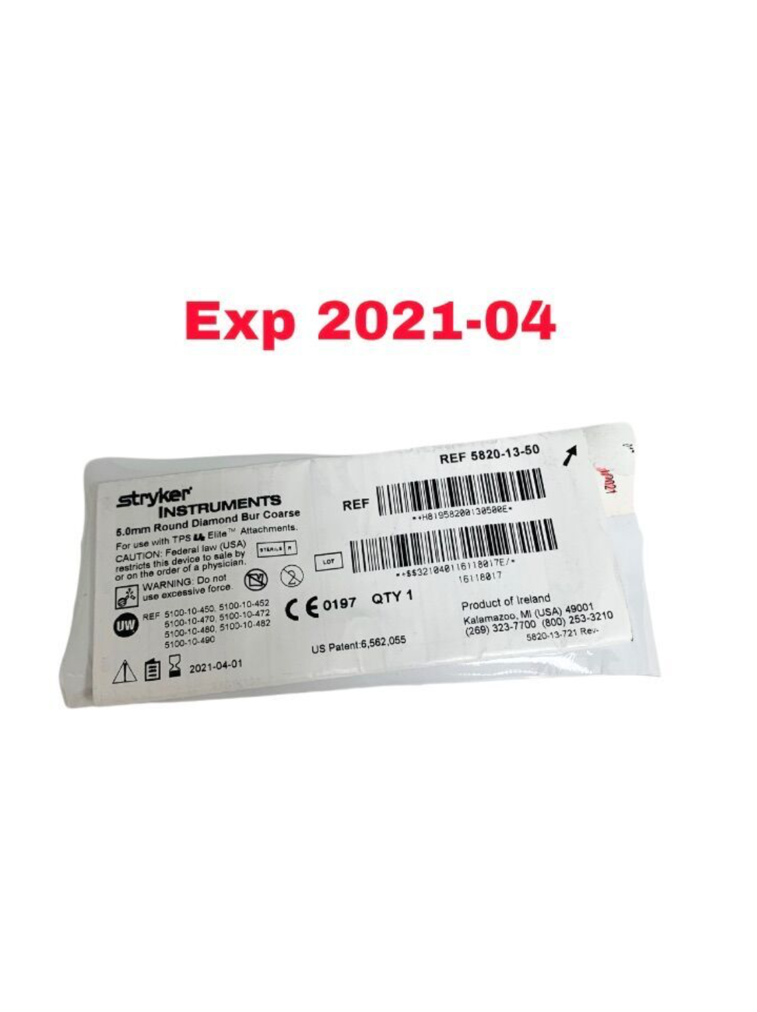 STRYKER 5820-13-50 5.0mm Round Diamond Bur Coarse EXPIRED 2021 04