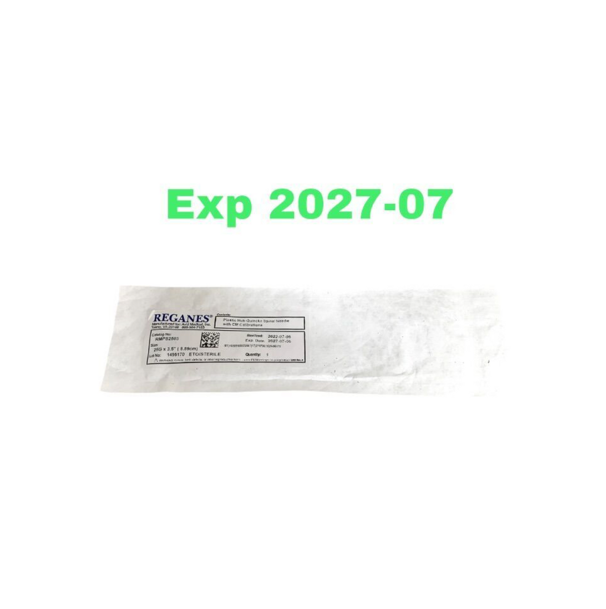 AVID MEDICAL RMPS2503 PLASTIC HUB QUINCKE SPINAL NEEDLE WITH CM CALIBRATIONS, 25G x 3.5" ( 8.89cm) EXP 2027 07