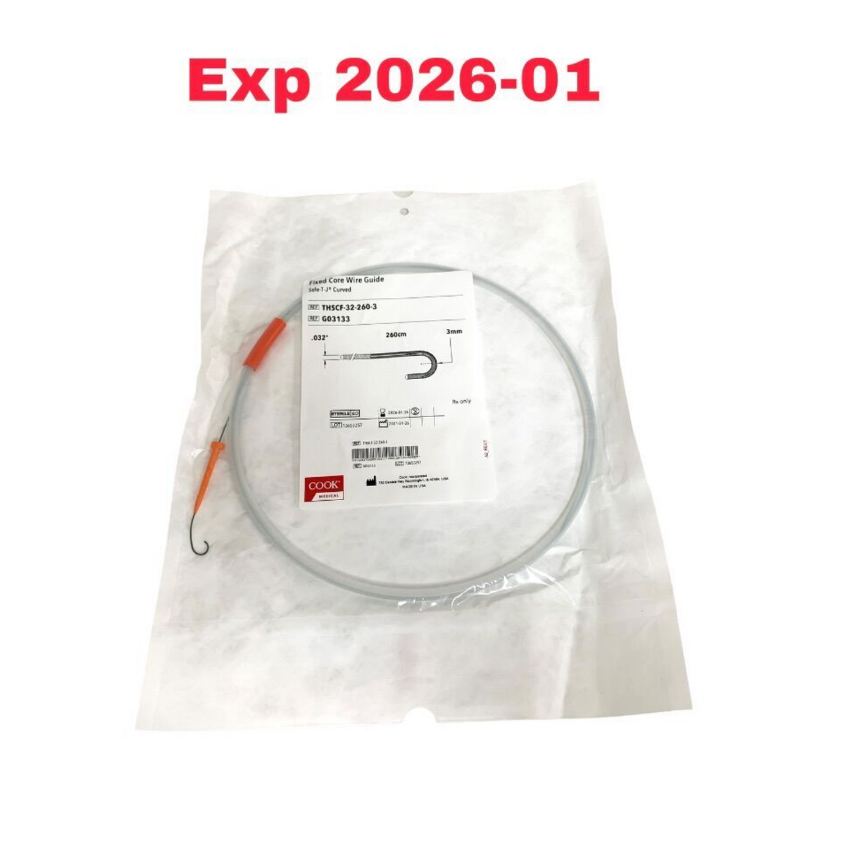 COOK MEDICAL G03133 Fixed Core Wire Guide Safe-T-J Curved EXP 2026 01