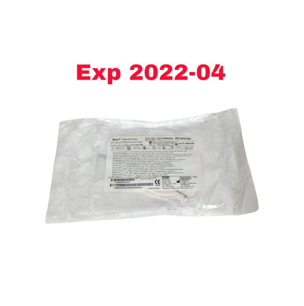 BARD 072187 Channel Drain 10 Fr. Round Full Fluted with 3.2 mm Trocar EXPIRED 2022
