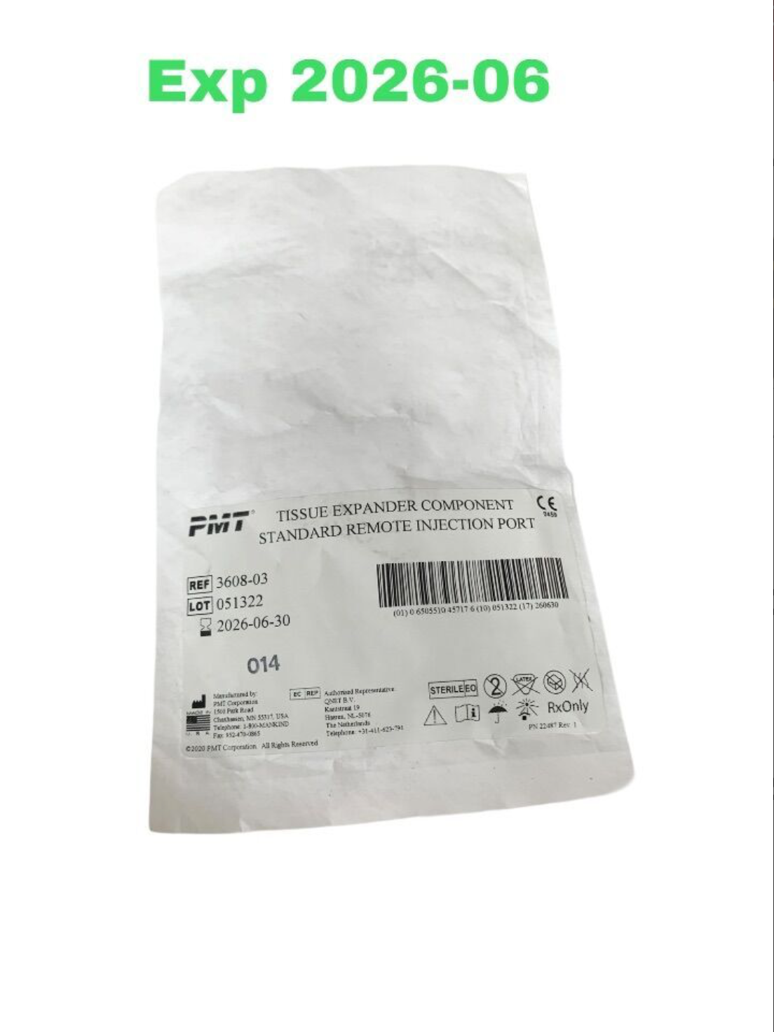 PMT CORPORATION 3608-03 TISSUE EXPANDER COMPONENT STANDARD REMOTE INJECTION PORT EXP 2026 06