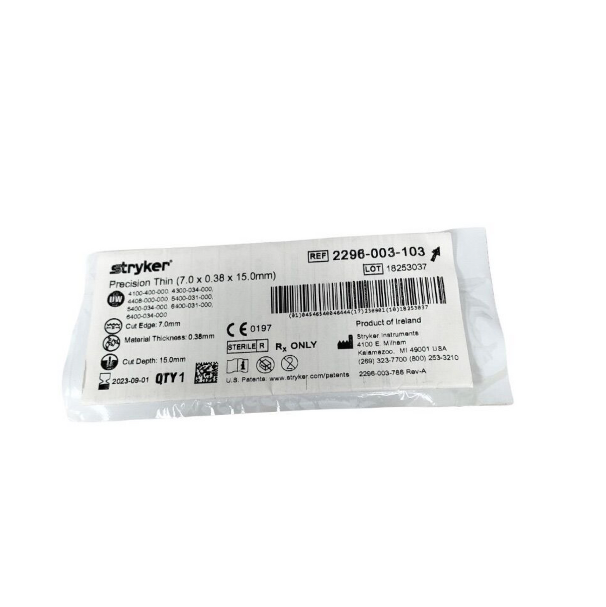 STRYKER 2296-003-103 Precision Thin (7.0 x 0.38 x 15.0mm) EXPIRED