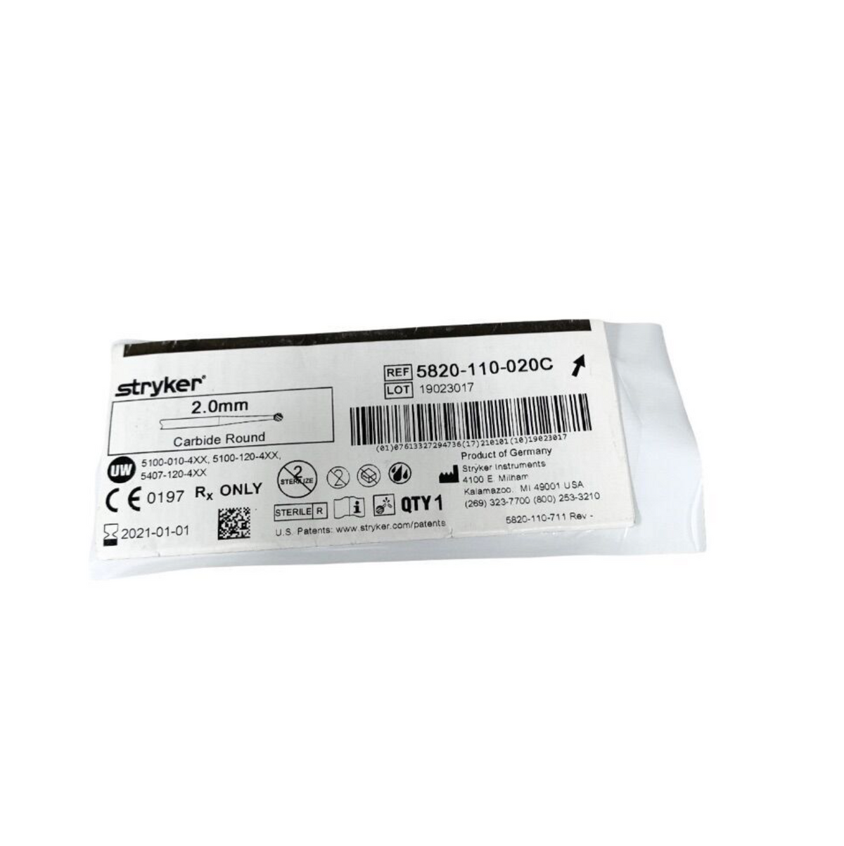 STRYKER 5820-110-020C 2.0mm Carbide Round EXPIRED