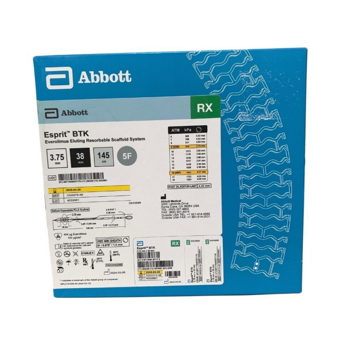 ABBOTT 1203375-38 Esprit BTK Everolimus Eluting Resorbable Scaffold 3.75mm x 38mm Exp.2025 03