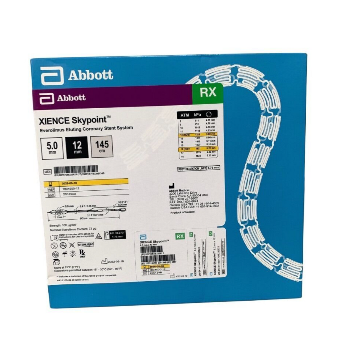 ABBOTT 1804500-12 XIENCE Skypoint Everolimus Eluting Coronary Stent System 5.0mm x 12mm Exp.2025 05