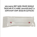 MICRO-AIRE 1600-19625 SINGLE TROCAR PT K-WIRE 1.6mm(0.062") x 229mm(9") EXP 2026 10 (6/PACK)