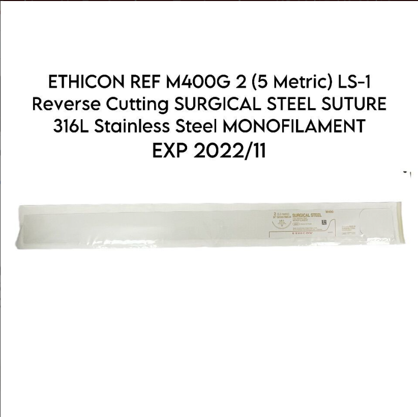 ETHICON  M400G 2 (5 Metric) LS-1 Reverse Cutting SURGICAL STEEL SUTURE 316L Stainless Steel MONOFILAMENT EXP 2022 11
